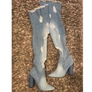 Denim Thigh High Boots
